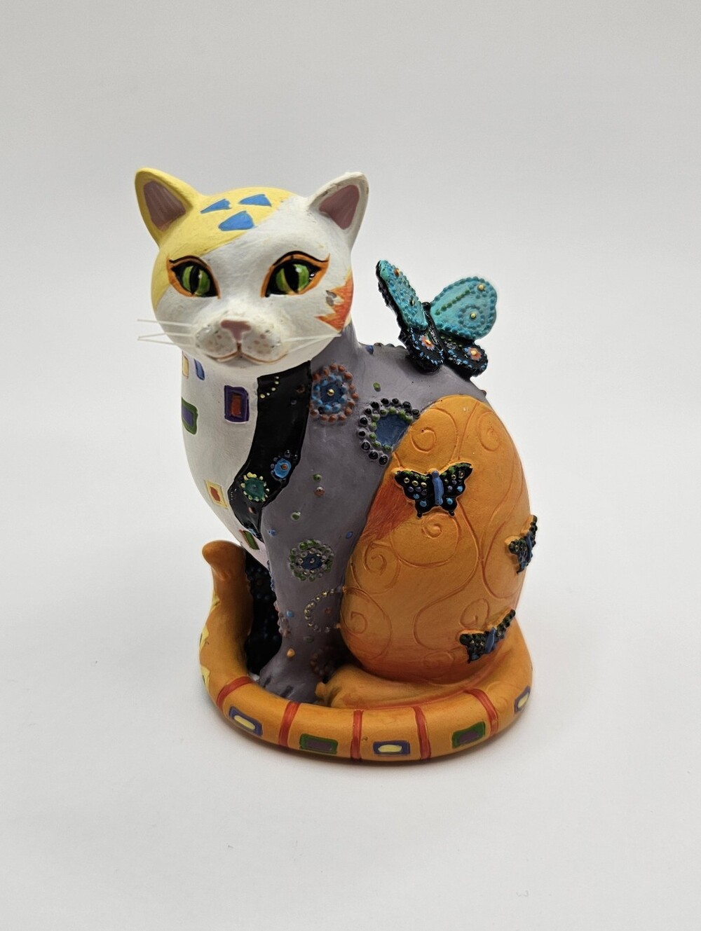 Kleo Kats Colorful  Cat Figurine with Butterflies
